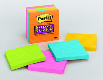 Company Mmm6756ssan Sticky Note Notes Super Sticky Neon Fusion Colors 4 X 4 Lined 6 Pads