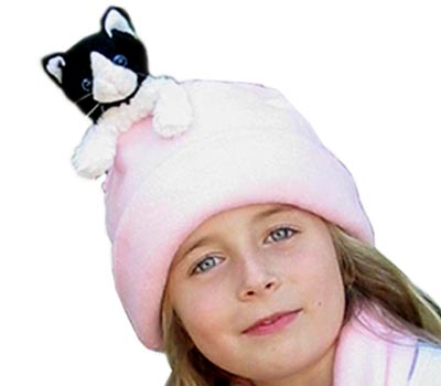Bear Hands FHS-BWC-PP M Hat Fleece Black and White Cat on Pink - M