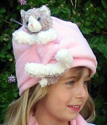 Bear Hands FHT-GWC-PP M Hat Fleece Grey and White Cat on Pink - M