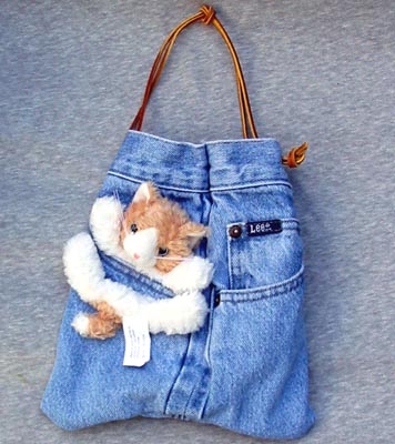 Bear Hands SP-DEN-CAT Small Jean Denim Purse Cat