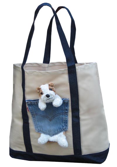 Bear Hands LT-TWD Canvas Tote Tan and White Dog