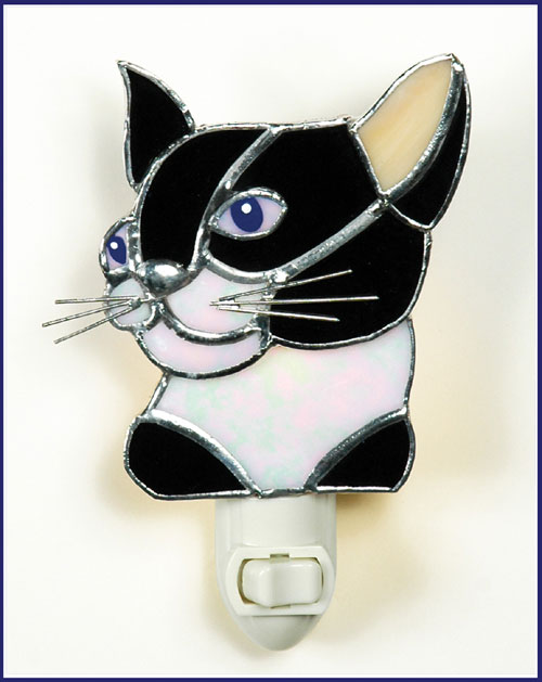 Gallery Art Glass Black and White Cat
