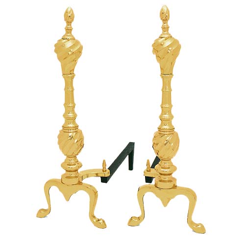 Minuteman AND-02 Andirons Solid Brass and Iron Swirl - Clear Lacquer