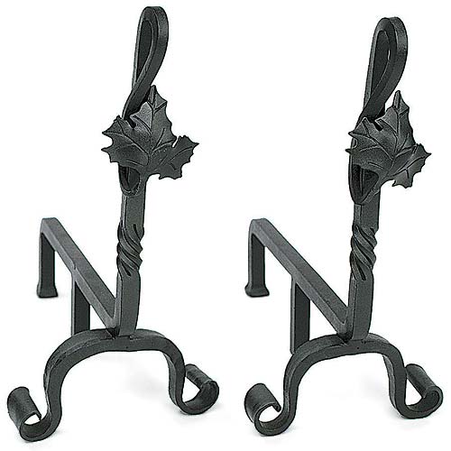 Minuteman AND-04 Maple Leaf Andirons - Powder Coated Black