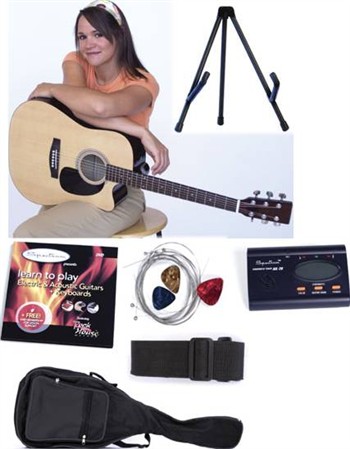 Ashley AIL123 Acoustic Guitar Kit with Guitar stand and Accurate electronic guitar tuner