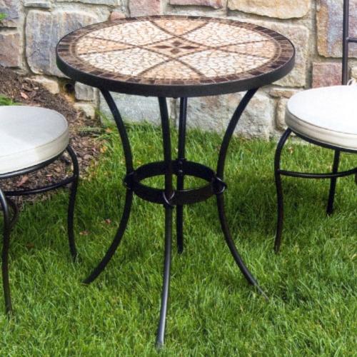 Bistro Tables - Alfresco Home 21-0872S Pebble Cross 24 Inch Round Bistro Table With Classic Loop Base