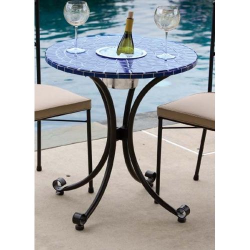 Bistro Table - Alfresco Home 23-0300 Blue Martini 27.5 Inch Round Bistro Table With Beverage Cooler - Top And Base