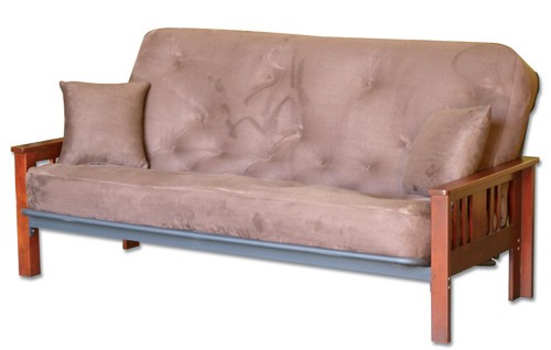 Wood Futon - Simmons Futons ZSAL27F Laguna Metal And Wood Futon With Deluxe Designer Mattress - Mahogany