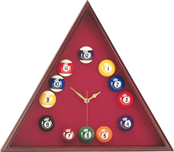 Pool Cue - Cue And Case BC-305B Oak Triangle Pool Ball Clock - Burgundy