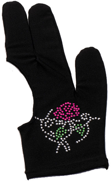 Billiard Cue - Cue And Case BG-2-M Medium Black Pro Series Billiard Glove With Rhinestone Rose