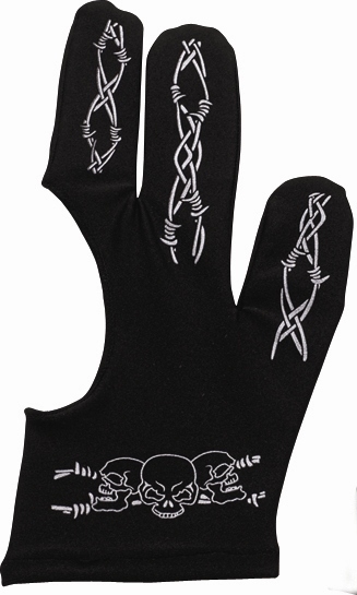 Billiard Cue - Cue And Case BG-3-M Medium Black Pro Series Billiard Glove With Barbed Wire And Skulls