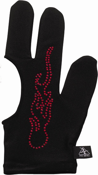 Billiard - Cue And Case BG-6-M Medium Black Pro Series Billiard Glove With Red Rhinestone Flames