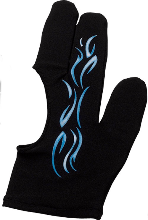 Cue and Case BG-7-M Medium Black Pro Series Billiard Glove with Blue Tribal Flames