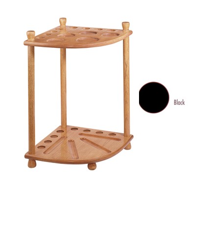 Cue and Case CR4BK Black-Stained 8-Cue Economy Corner Floor Rack with Ball Grooves and Cup Holders