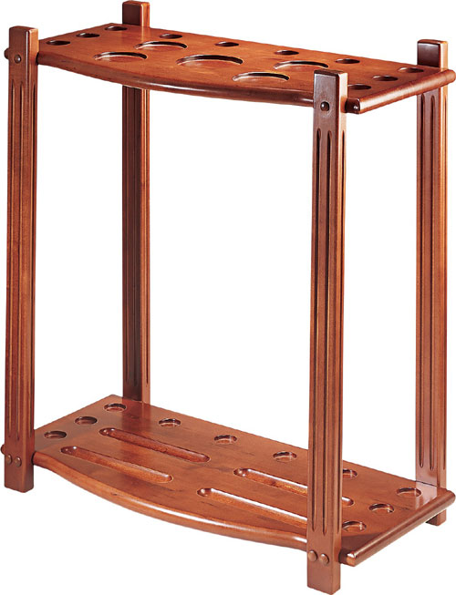 Cue and Case CR6HDC Cherry Stained 10 Cue Heavy Duty Floor Rack with Ball Grooves and Cup Holders