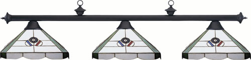 Billiard Ball - Cue And Case LP-BBBSBALL1 Black 3 Shade Light Bar With Tiffany Glass Billiard Ball Shades
