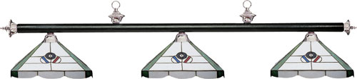 Billiard Cue - Cue And Case LP-LBBALL1 Black Leatherette 3 Shade Light With Chrome Finials And Tiffany Billiard Ball Shades