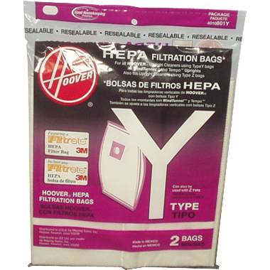 Hoover 4010801Y Filtrete HEPA Y Vacuum Bags 2 Pack
