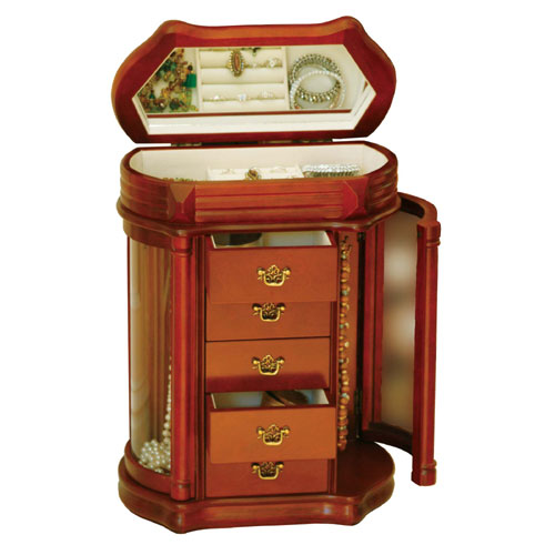 Mele 0049711 Upright Jewelry Box with Glass Sides in Cherry