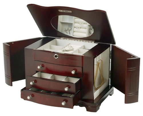 Mele & Co. 0074511 Locking Jewelry Box With Pearl Pulls In Cherry