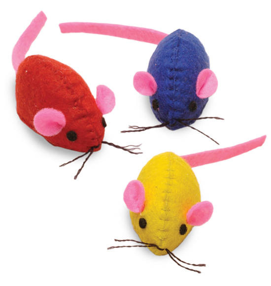 Smart Cat 3880 Rainbow Ralph - Red Blue Yellow Felt Mice - 3 Pack - Case of 6