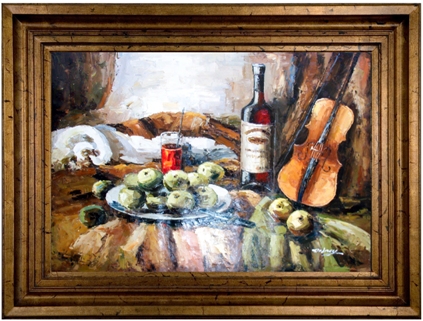 72303-64ag Frutas Vino Y Musica Framed Oil Painting