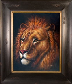 Lion Framed Oil Painting