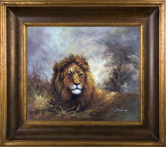 Ac73110-40g Lion Times Framed Oil Painting