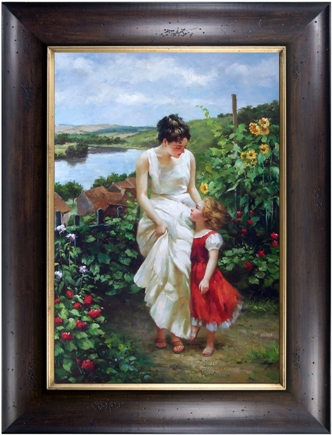 Mother And Daughter Framed Oil Painting