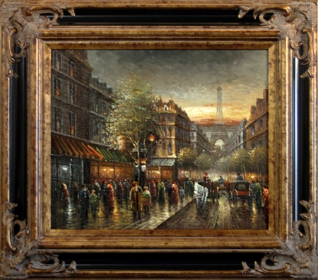 63125-620bp Paris Street Scene Framed Oil Painting