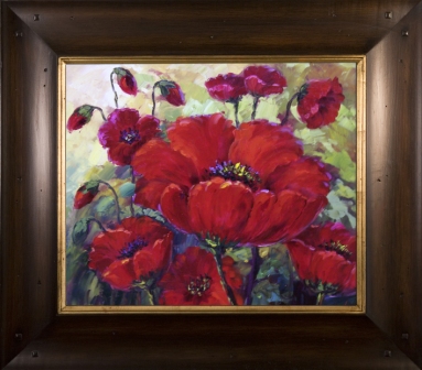 Artmasters Collection KM88549-WT54 Red Poppies Framed Oil Painting