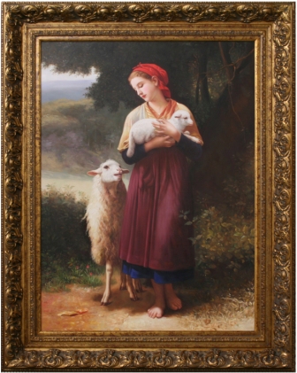 Artmasters Collection PA88529805AG Sheep Lady Framed Oil Painting