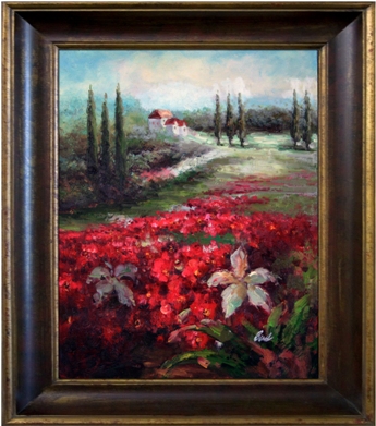Km89830-40g Tuscan Flowers Framed Oil Painting