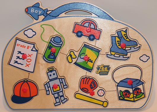 Lee Brothers Toys 3 Boy Bag Shaped Wooden Peg Puzzle Boy Bag Shaped Wooden Peg Puzzle