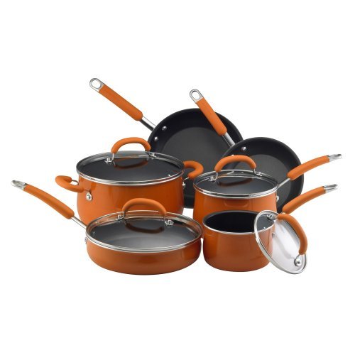 Rachael Ray 13486 10 Piece Porcelain Enamel Cookware Set - Orange