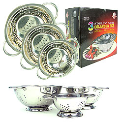 3 Piece Deluxe Stainless Steel Colander Set - As Seen on TV