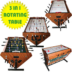 Air Hockey Table - 3 In 1 Rotating Table - Stick Hockey Air Hockey And Foosball