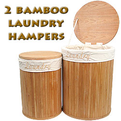 Set of 2 Natural Bamboo Laundry Hampers with Cotton Liners