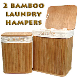 Set of 2 Rectangular Bamboo Laundry Hampers with Cotton Liners