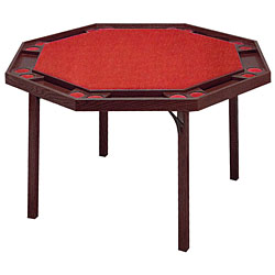Mahogany Finish Octagonal Poker Table with Red Nylon Top