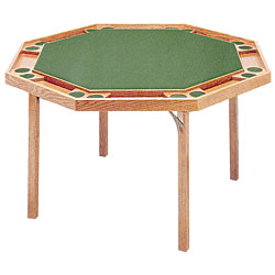Natural Wood Octagonal Poker Table with Green Vinyl Top