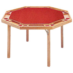 Natural Wood Octagonal Poker Table with Red Nylon Top