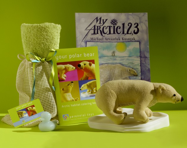 Bath Soap - Perennial Toys PB001B Golden Polar Bear Bath Habitat Set With Blue Soap
