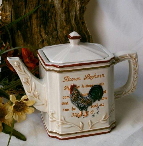 Brown Leghorn Rooster Porcelain Teapot