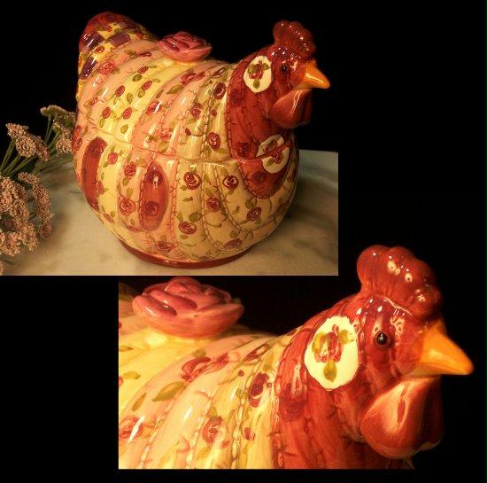 Rooster Patchwork Quilt Cookie Jar