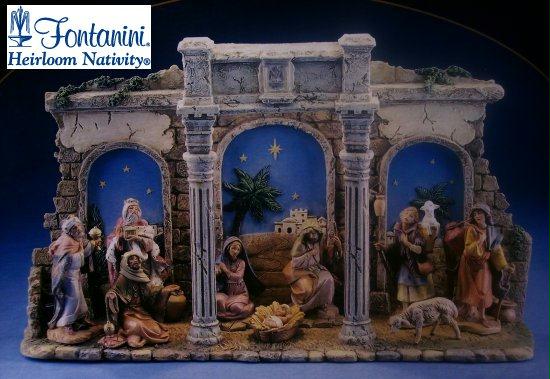 Genuine Fontanini - 9 Pc. Lighted Stone Stable
