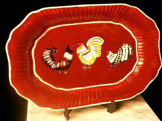 Red Country Rooster Ceramic Serving Platter