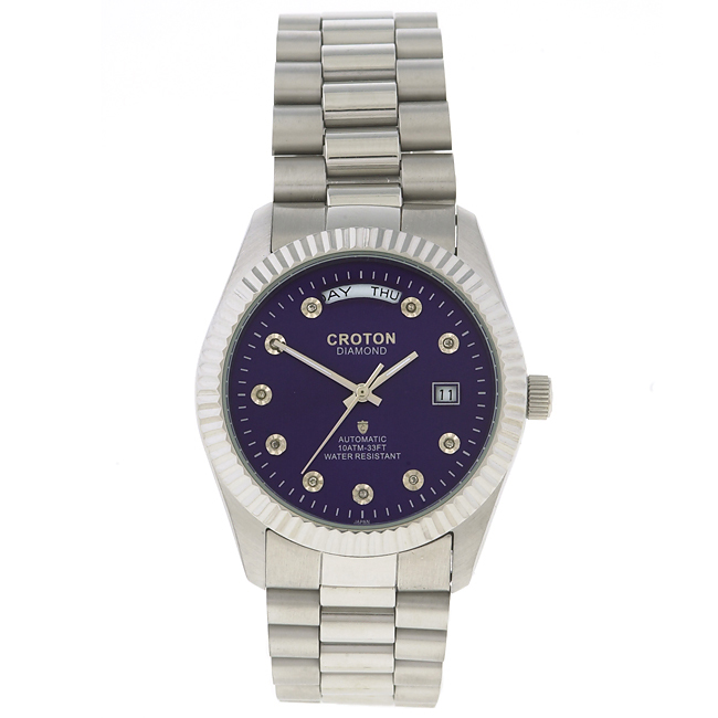 Croton Watch CA301138SSBL Auto Stainless Steel Bracelet Watch Blue sunray dial with 10 Diamond markers
