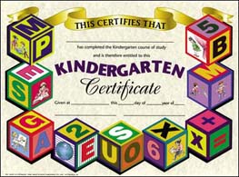 Hayes School Publishing VA501 Kindergarten Certificate Set of 30 8.5 X 11 Certificates