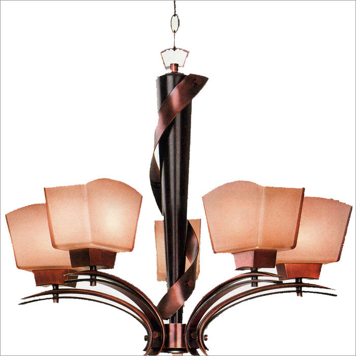 Kenroy Home 02736 Oslo 5 Light Chandelier Burnished Copper with Black Cherry Wood Finish